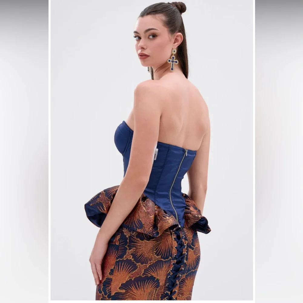 AKIRA Lady Lux Brocade Corset Top & Bubble Hem Midi Skirt Set - Picture 7 of 14